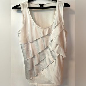 Ann Taylor Sleeveless Tank Top, Silky Overlapping Ruffle Front, Size L.